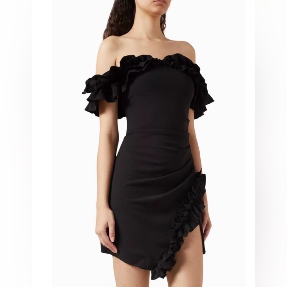 Elliatt Black Off Shoulder Dress Ruffle Slit Small